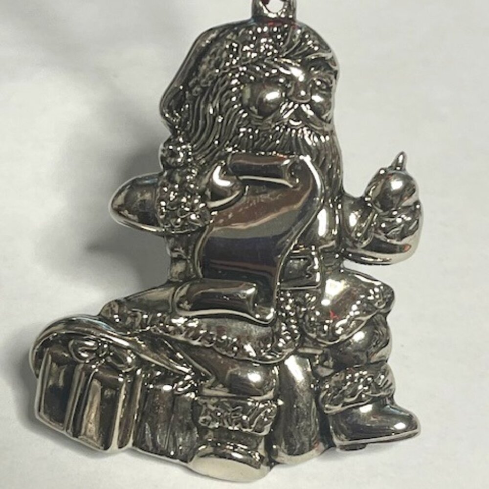 VYTG Santa Christmas List Presents Silver Tone Christmas Tree Ornament 2.5"